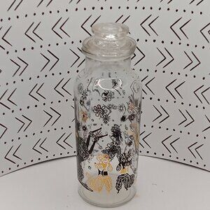 Black & Gold MCM POODLES Apothecary Jar Clear Glass w/Lid Boudoir Bathroom 8 in